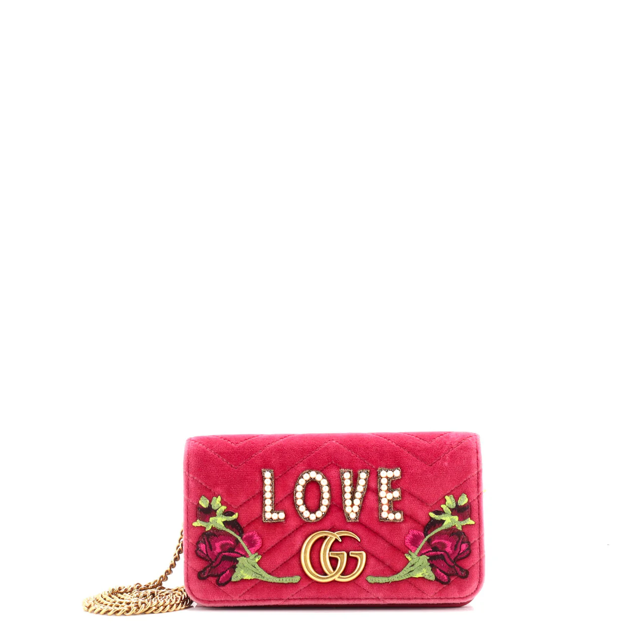 GG Marmont Chain Flap Bag Embroidered Matelasse Velvet Mini - Deep Luxury