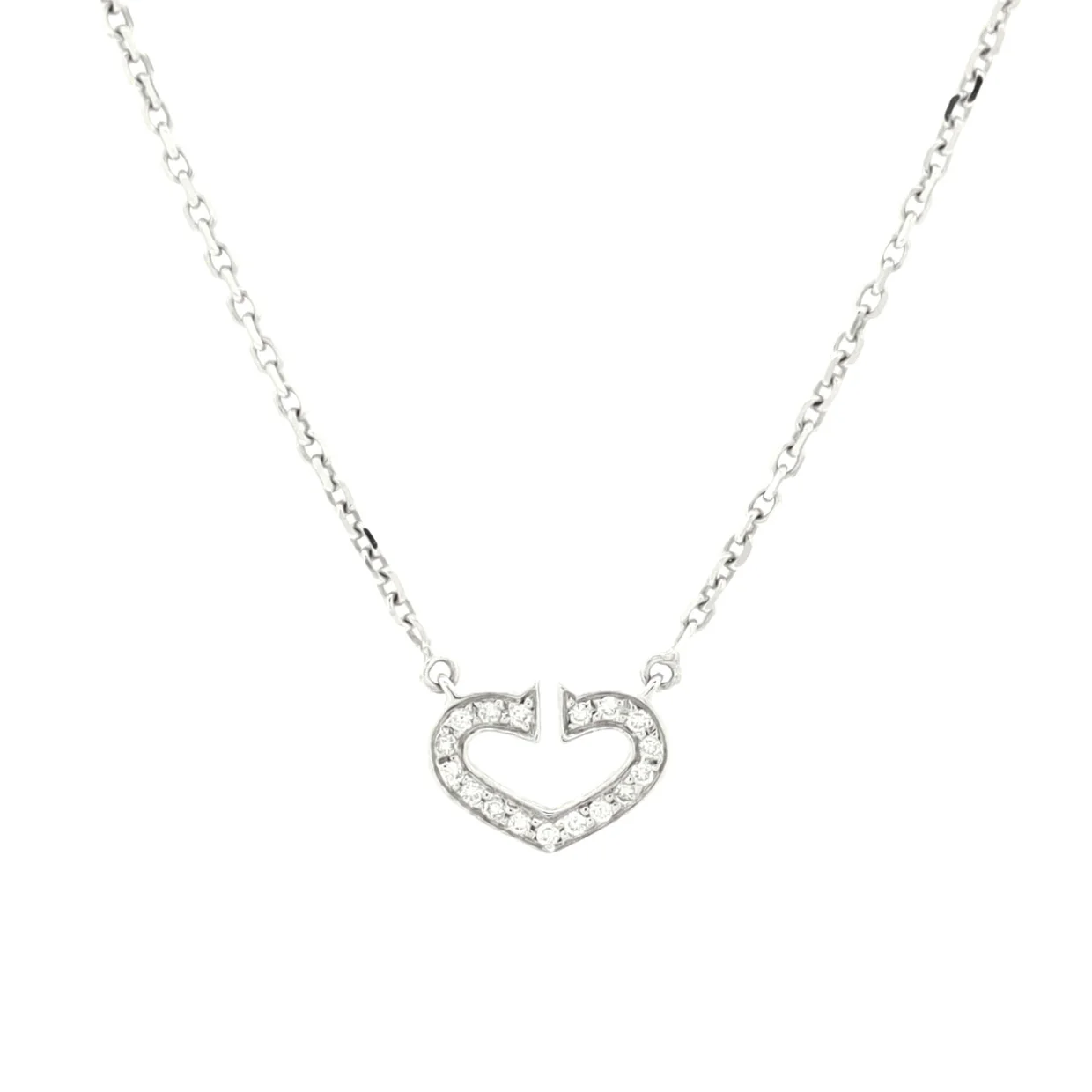C Heart de Cartier Pendant Necklace 18K White Gold with Pave Diamonds - Deep Luxury