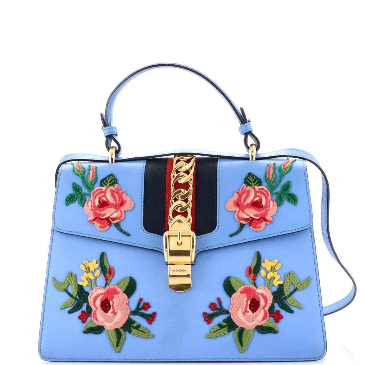 Sylvie Top Handle Bag Embroidered Leather Medium - Deep Luxury