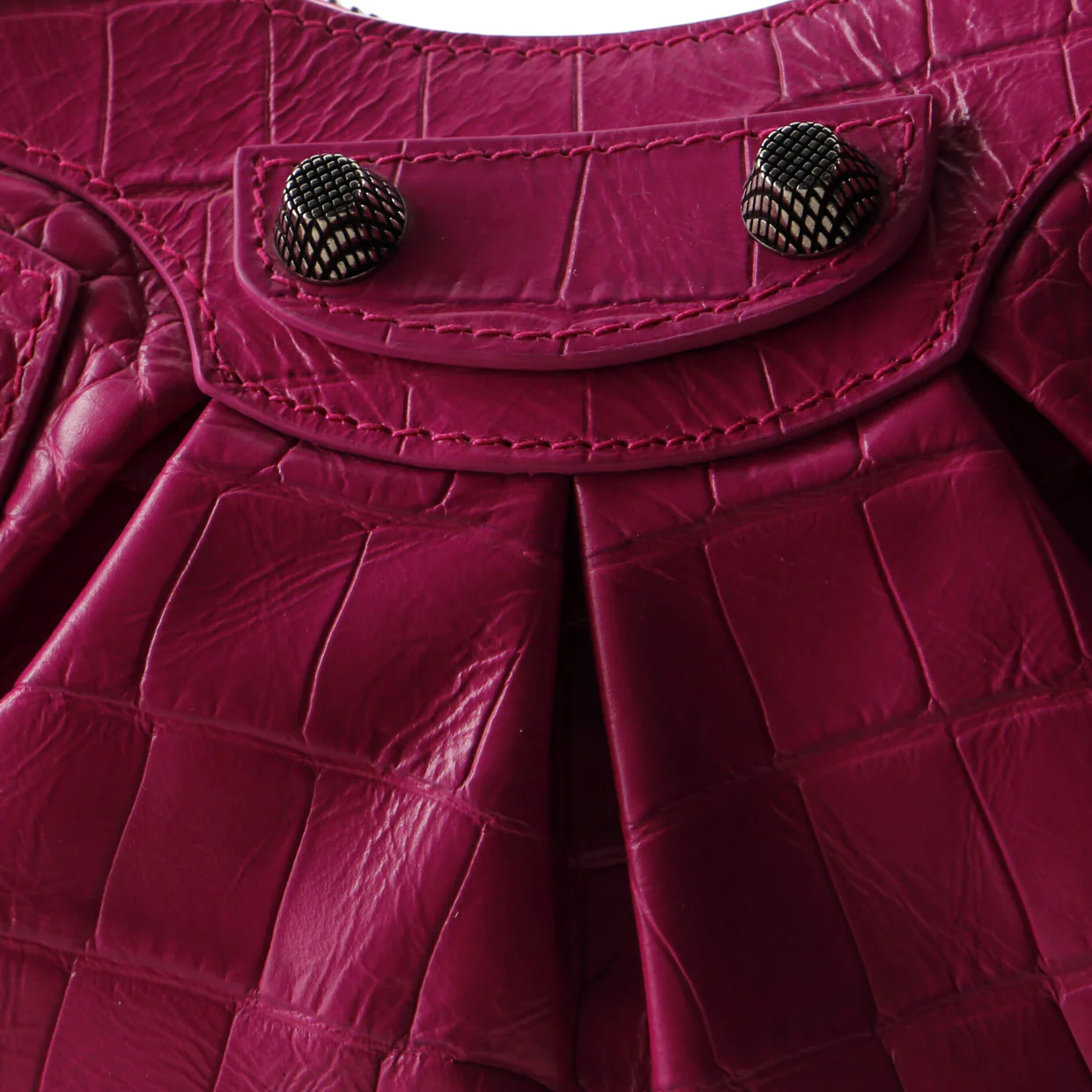 Le Cagole Giant Studs Shoulder Bag Crocodile Embossed Leather XS - Deep Luxury