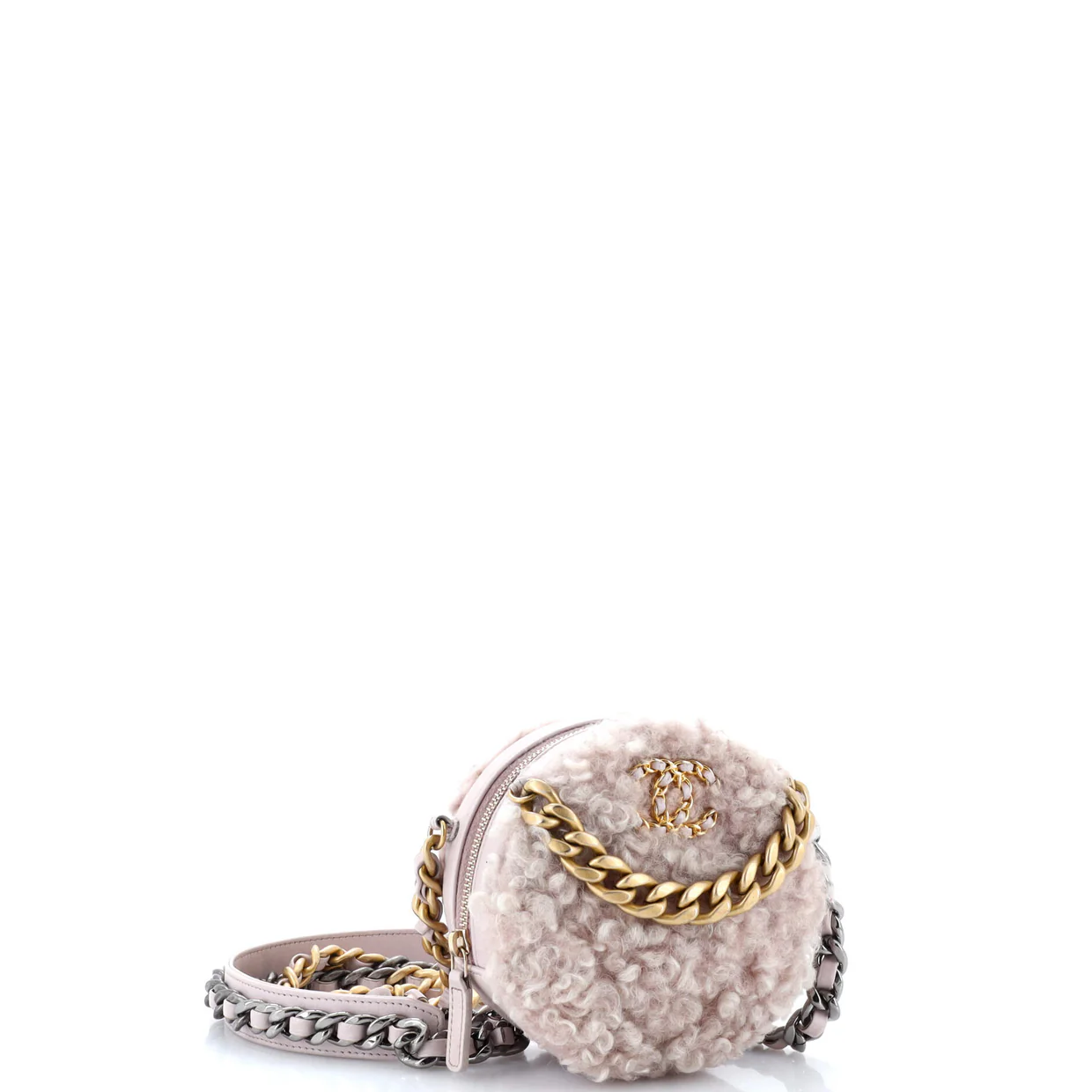 19 Round Clutch with Chain Quilted Shearling - Deep Luxury