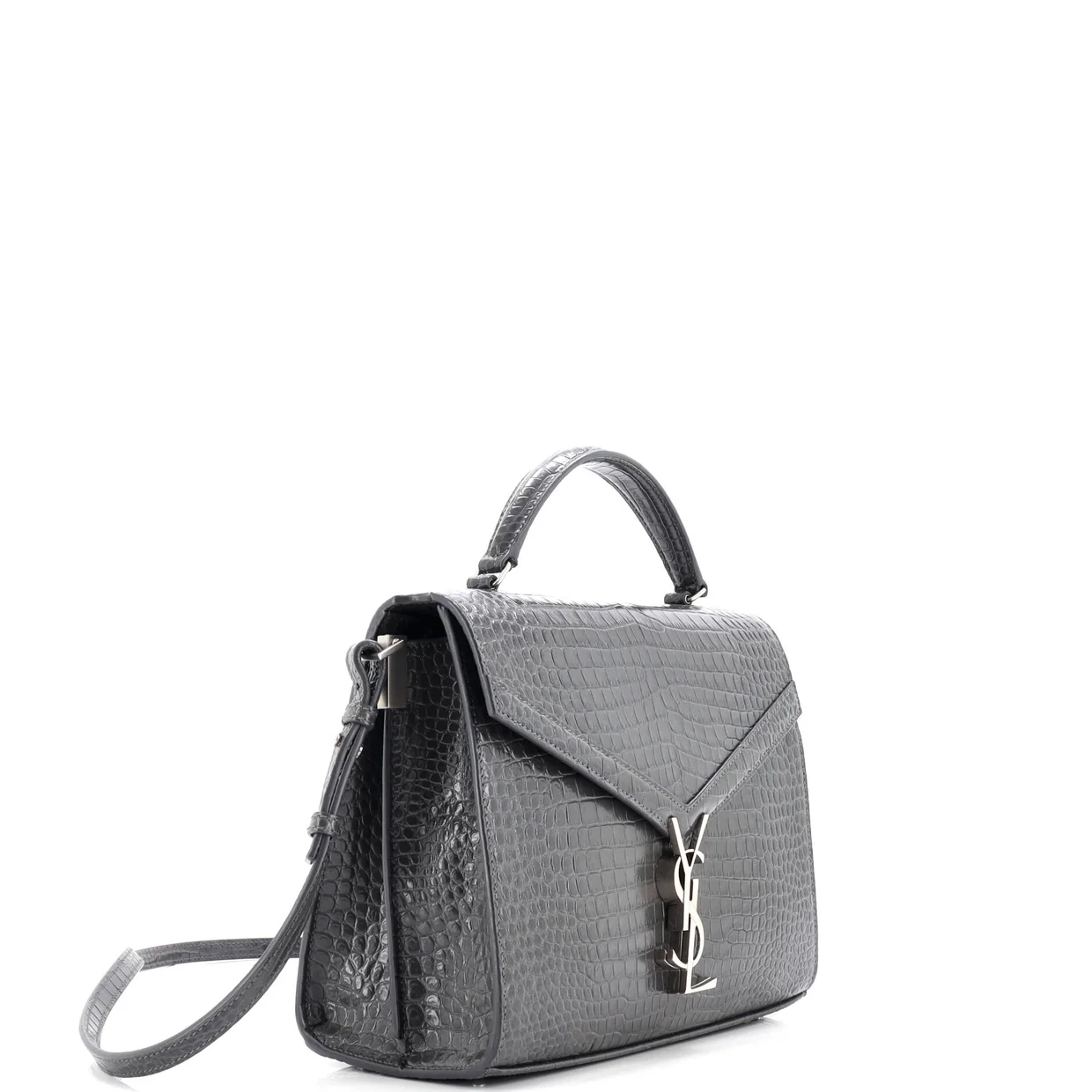 Cassandra Top Handle Bag Crocodile Embossed Leather Medium - Deep Luxury