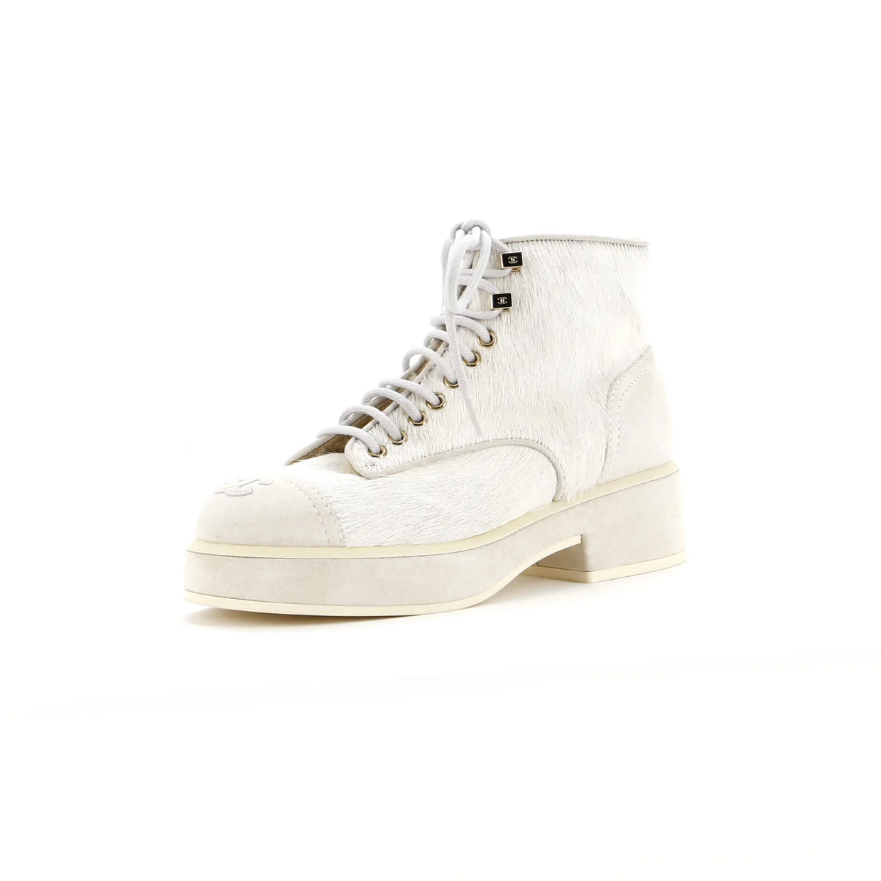 Women's CC Cap Toe Combat Boots Pony Hair with Suede - Deep Luxury