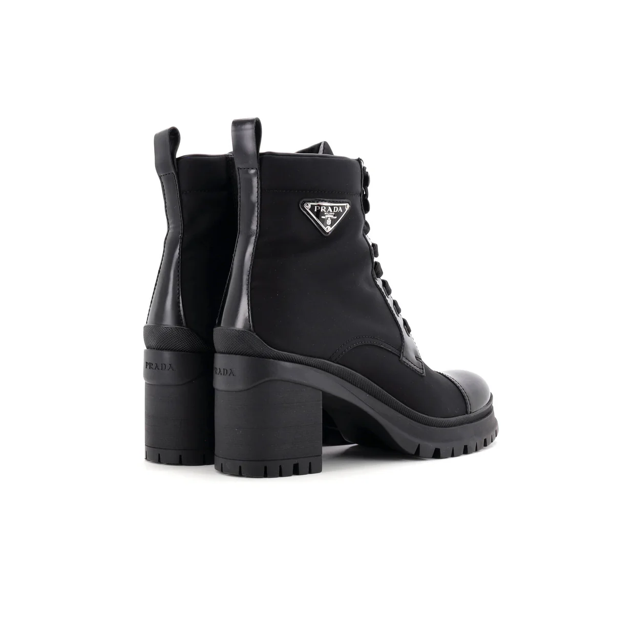 Women's Heeled Combat Boots Re-Nylon and Leather - Deep Luxury