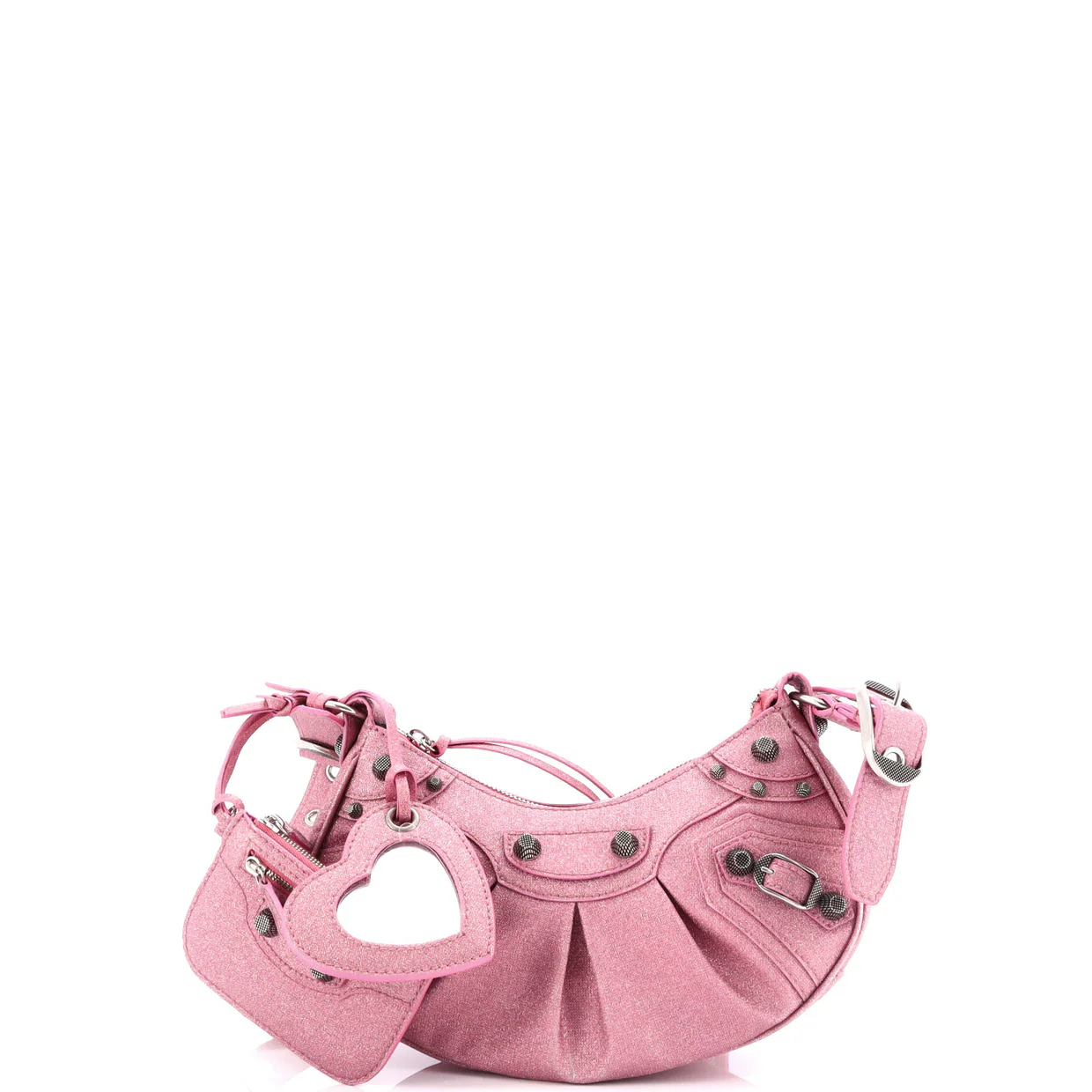 Le Cagole Giant Studs Shoulder Bag Glitter Leather XS - Deep Luxury