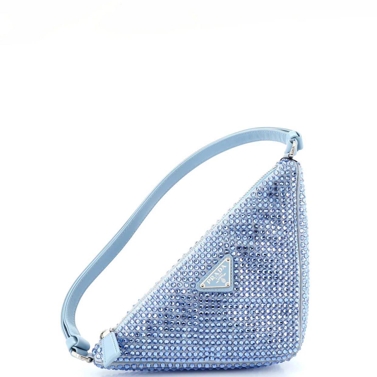 Triangle Top Handle Pouch Bag Crystal Embellished Satin Mini - Deep Luxury