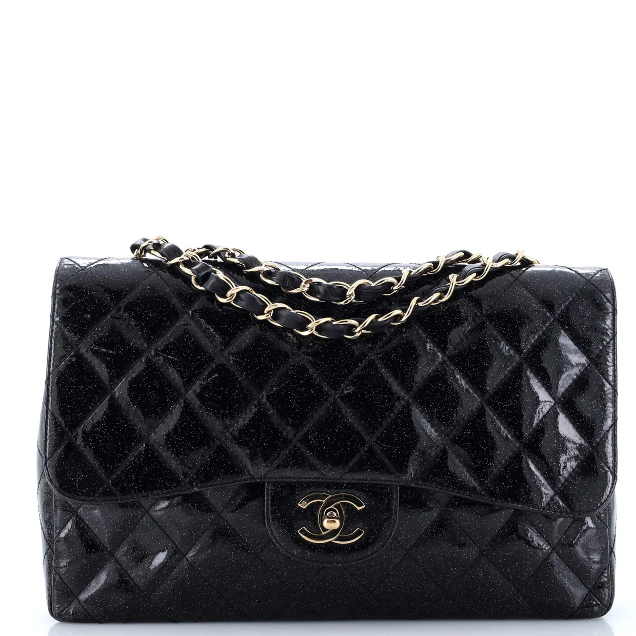 Vintage Classic Single Flap Bag Quilted Glitter Patent Jumbo - Deep Luxury