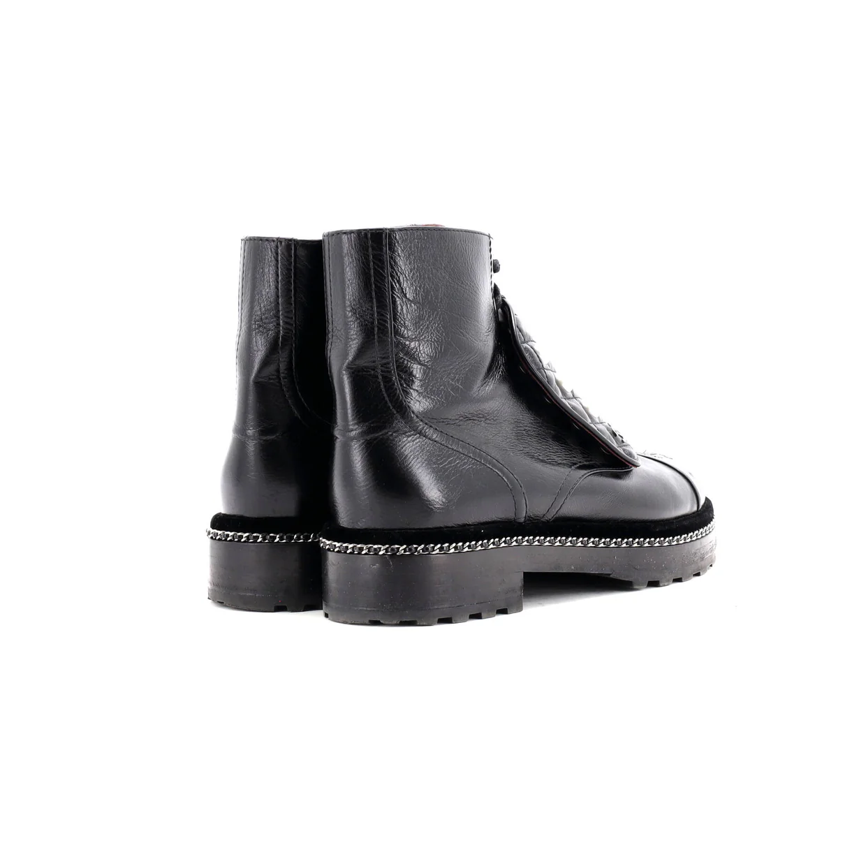 Women's Cap Toe CC Chain Around Pearl Combat Boots Leather - Deep Luxury