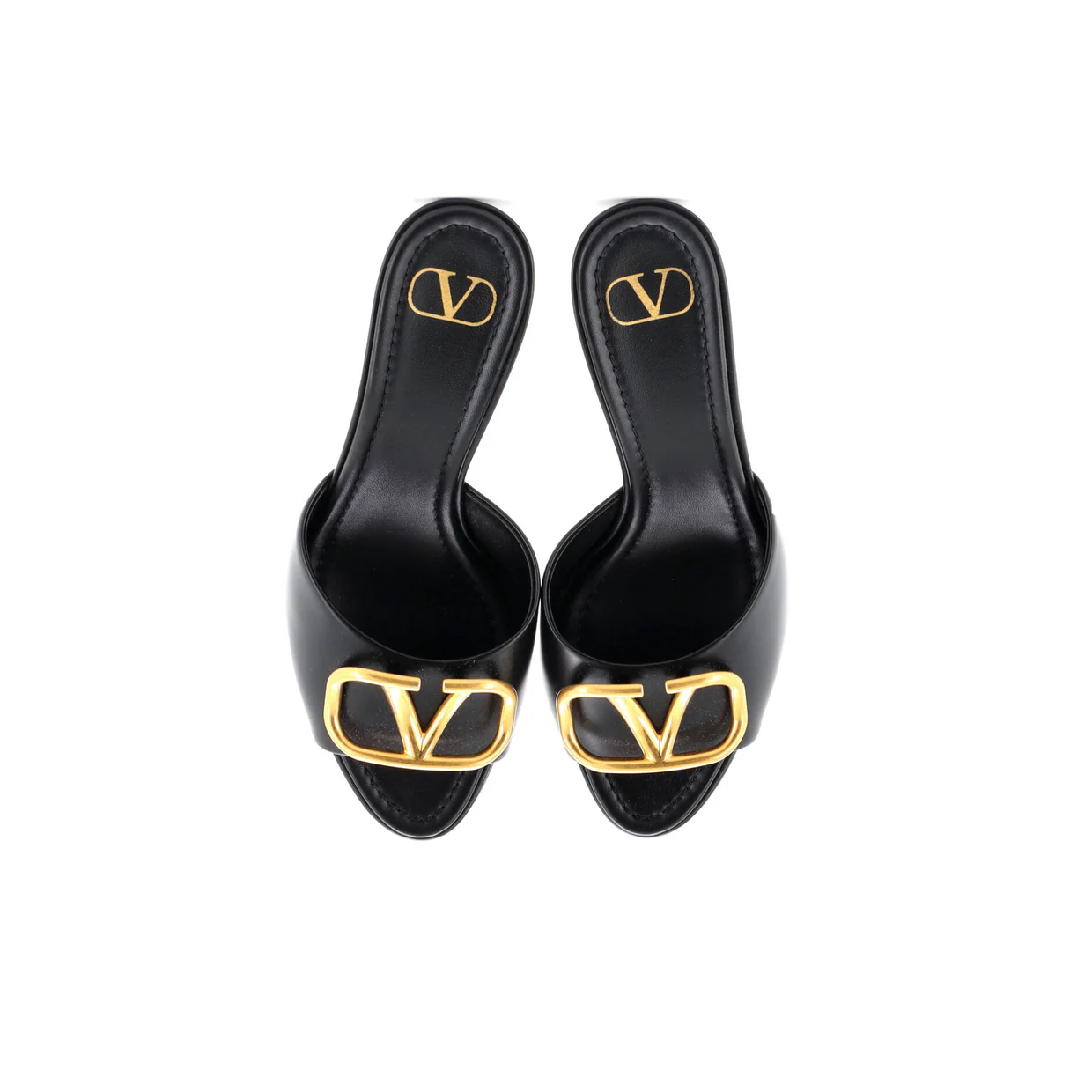 Women's VLogo Heeled Slide Sandals Leather - Deep Luxury