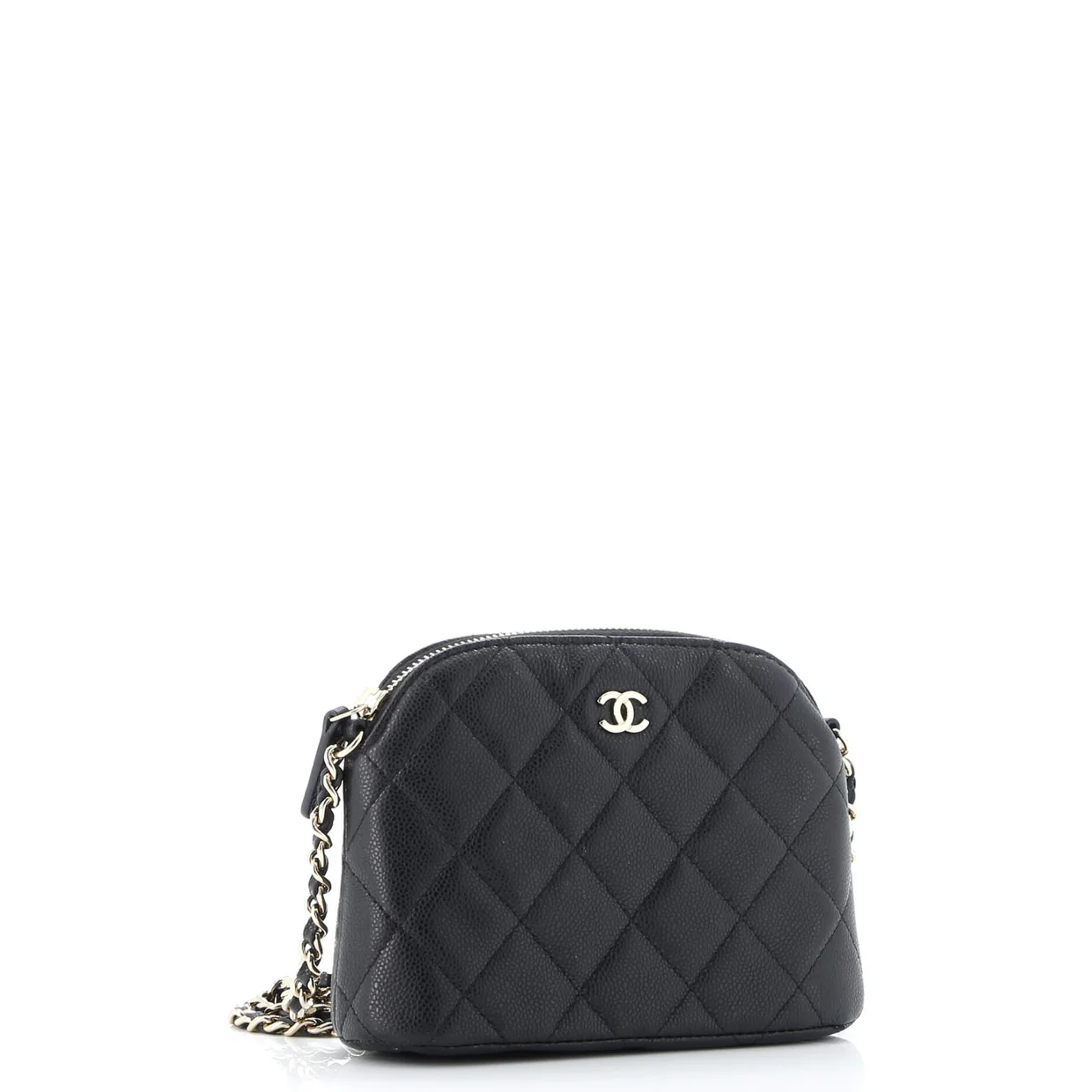 CC Dome Zip Clutch with Chain Quilted Caviar Mini - Deep Luxury