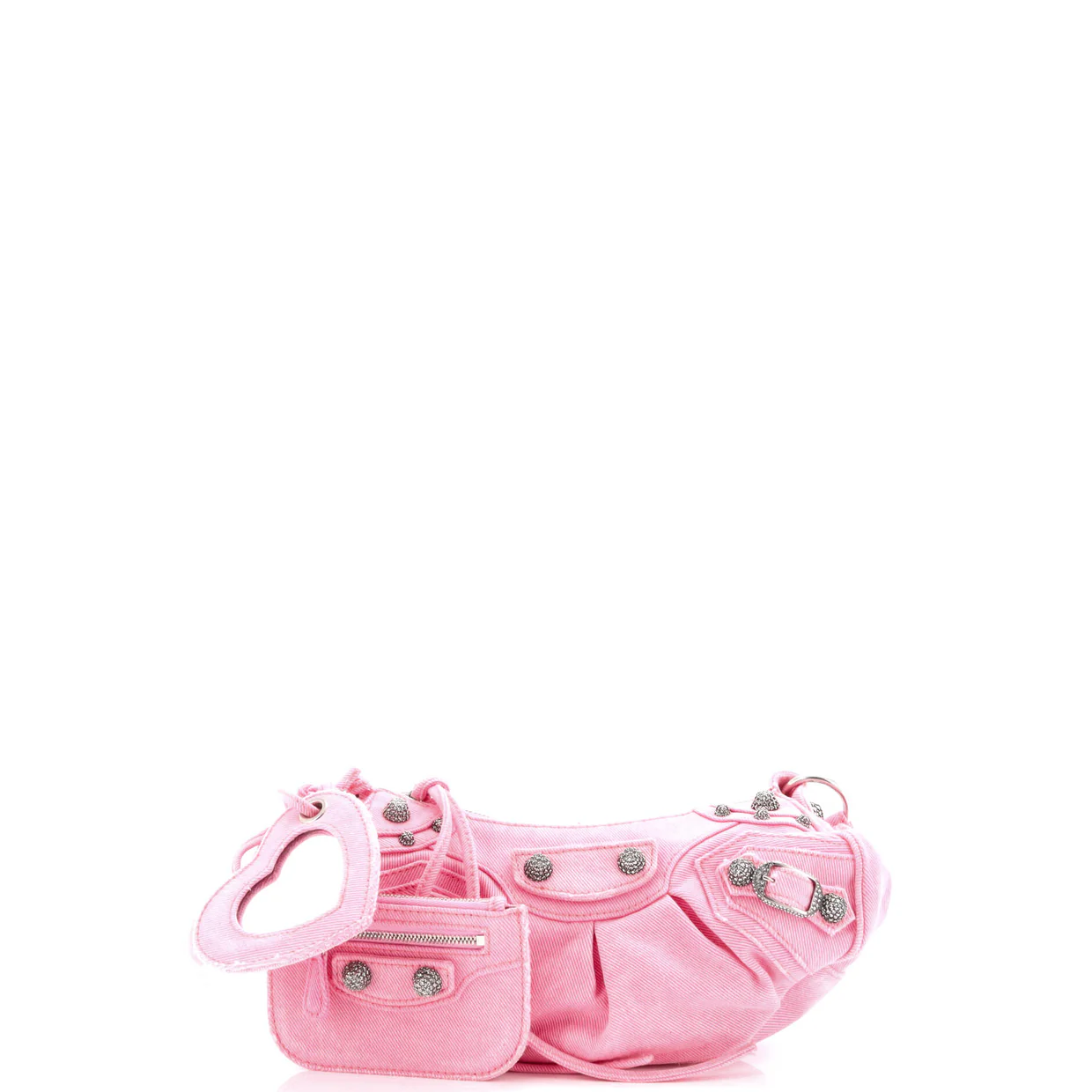 Le Cagole Giant Studs Shoulder Bag Denim with Crystals XS - Deep Luxury