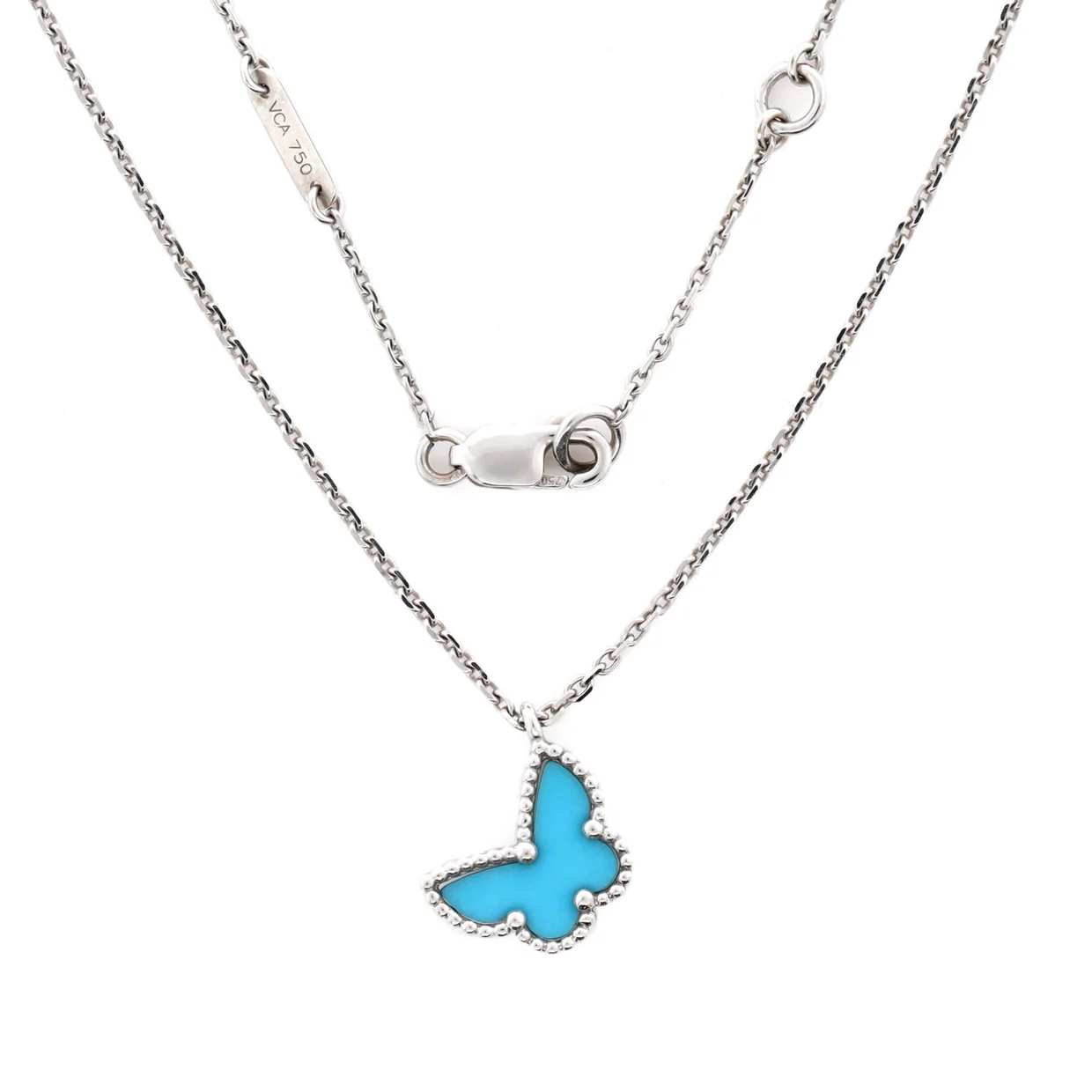 Sweet Alhambra Butterfly Pendant Necklace 18K White Gold with Turquoise - Deep Luxury