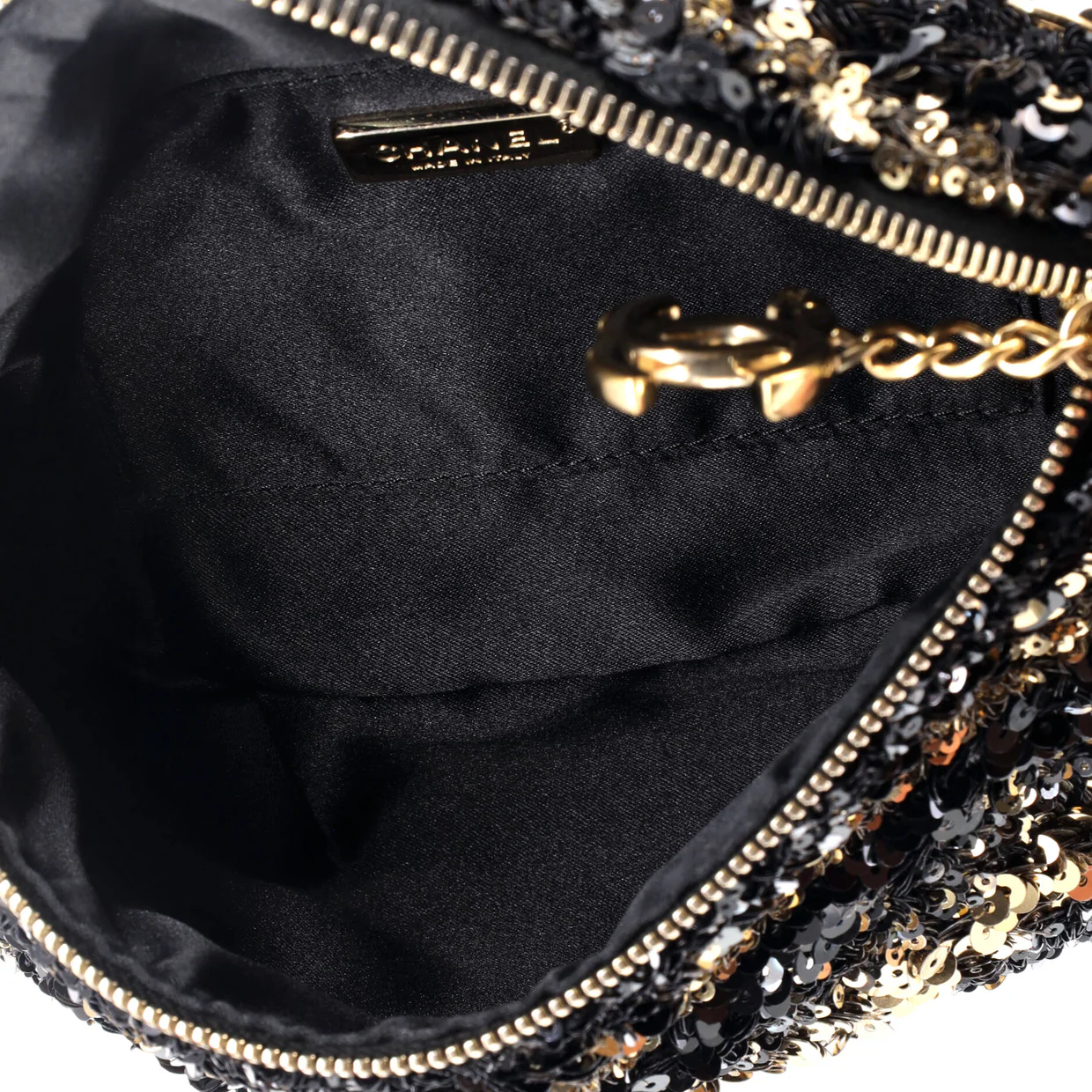 CC Charm Zip Waist Bag Sequins and Quilted Lambskin - Deep Luxury
