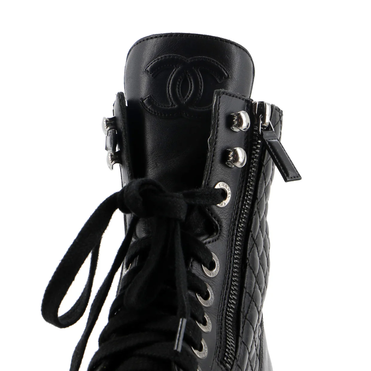 Women's CC Zip Up Combat Boots Quilted Leather - Deep Luxury
