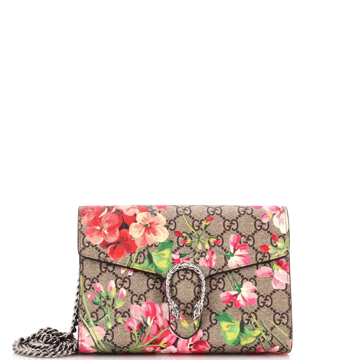 Dionysus Chain Wallet Blooms Print GG Coated Canvas Small - Deep Luxury