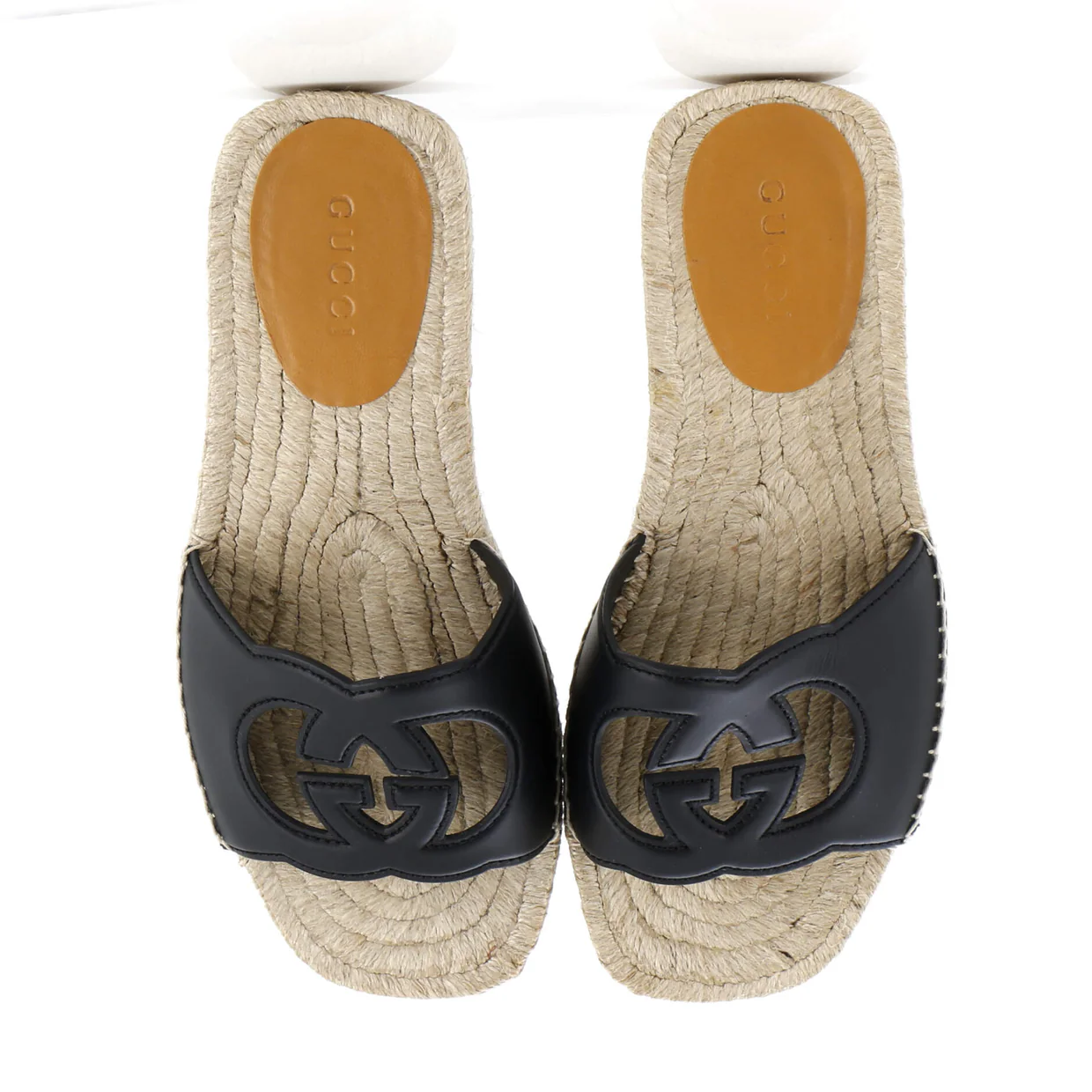 Men's Interlocking G Cut-Out Espadrille Slide Sandals Leather - Deep Luxury