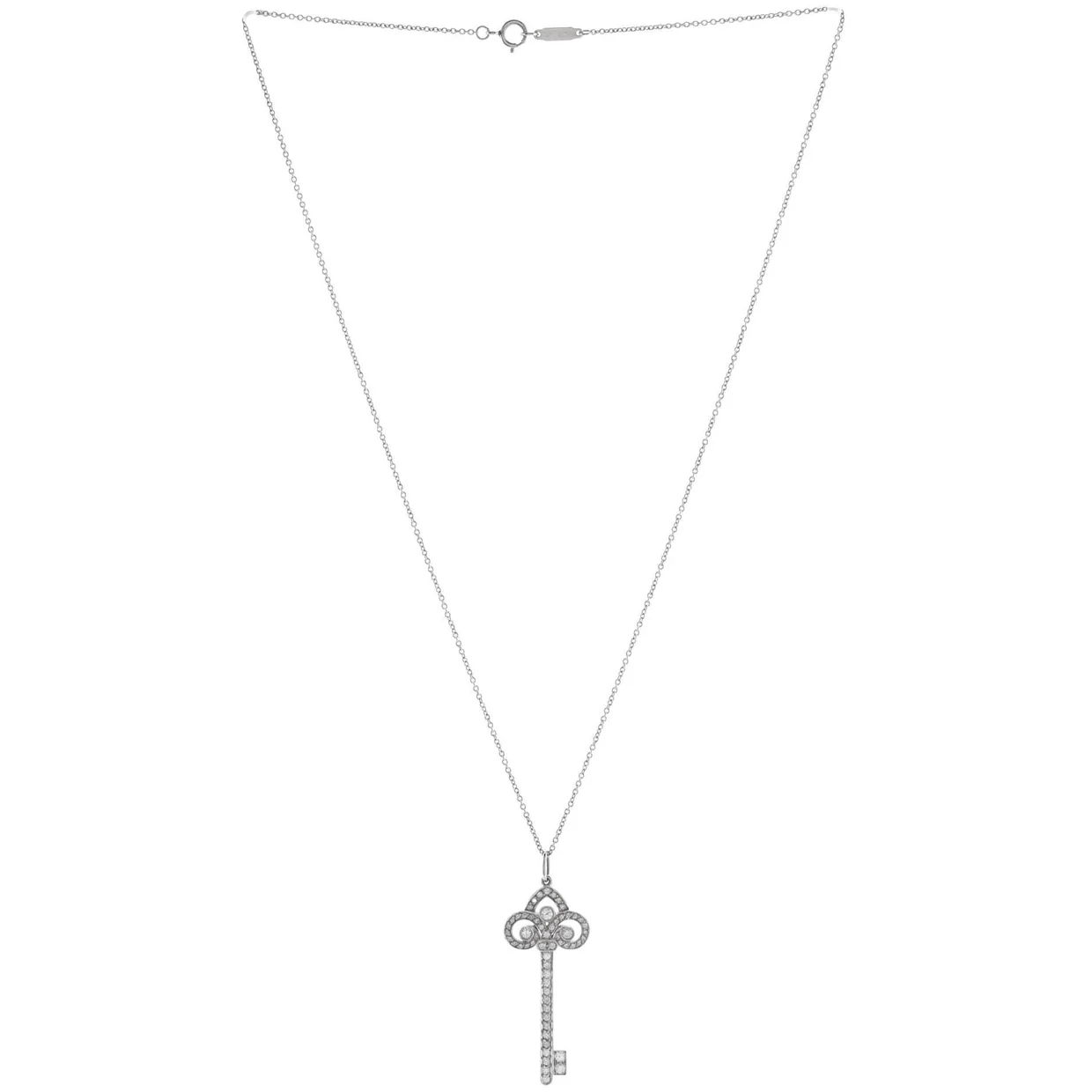 Fleur de Lis Key Pendant Necklace Platinum with Diamonds Large - Deep Luxury