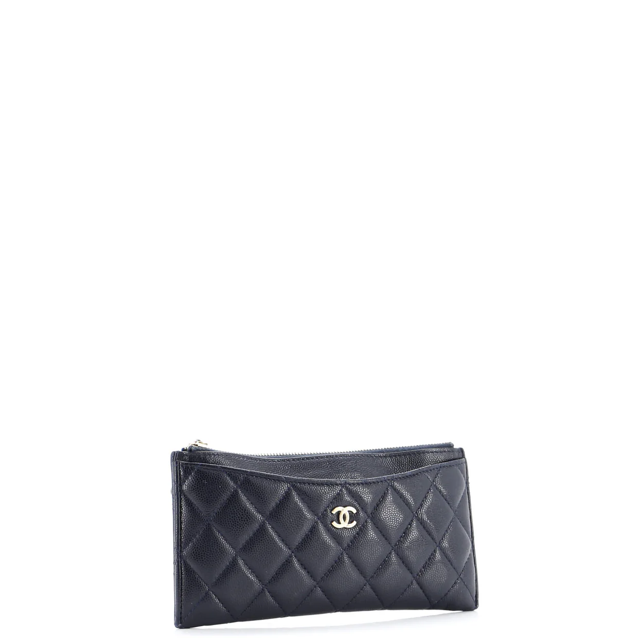 Classic Zip Pouch Quilted Caviar Long - Deep Luxury