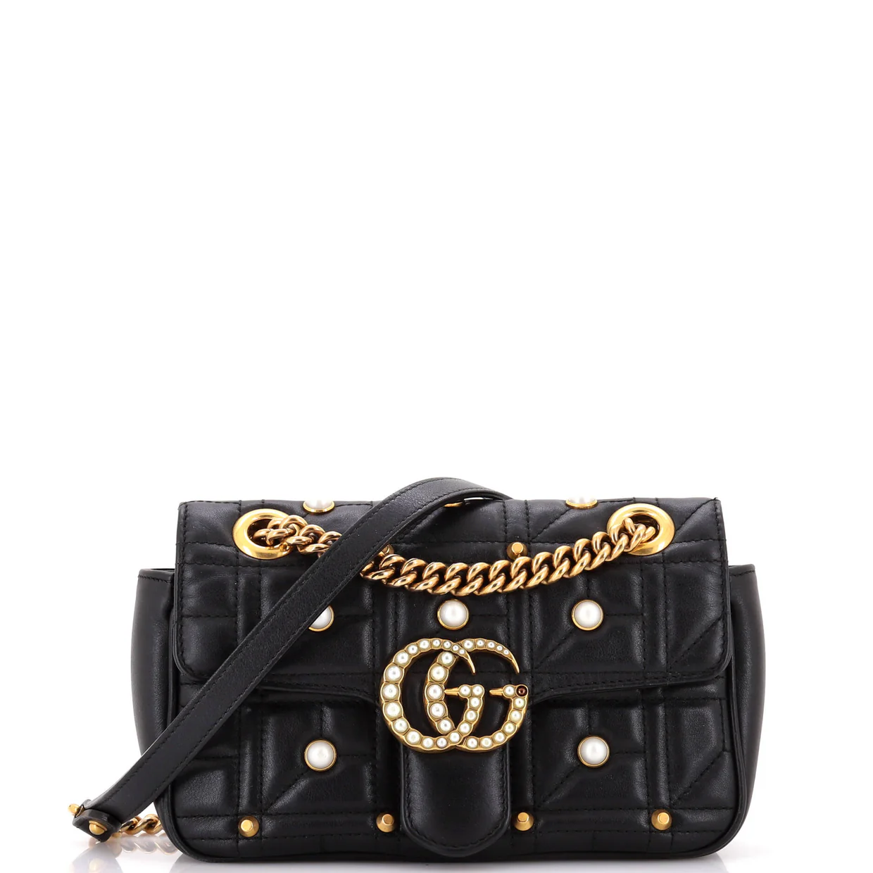 Pearly GG Marmont Flap Bag Embellished Matelasse Leather Mini - Deep Luxury
