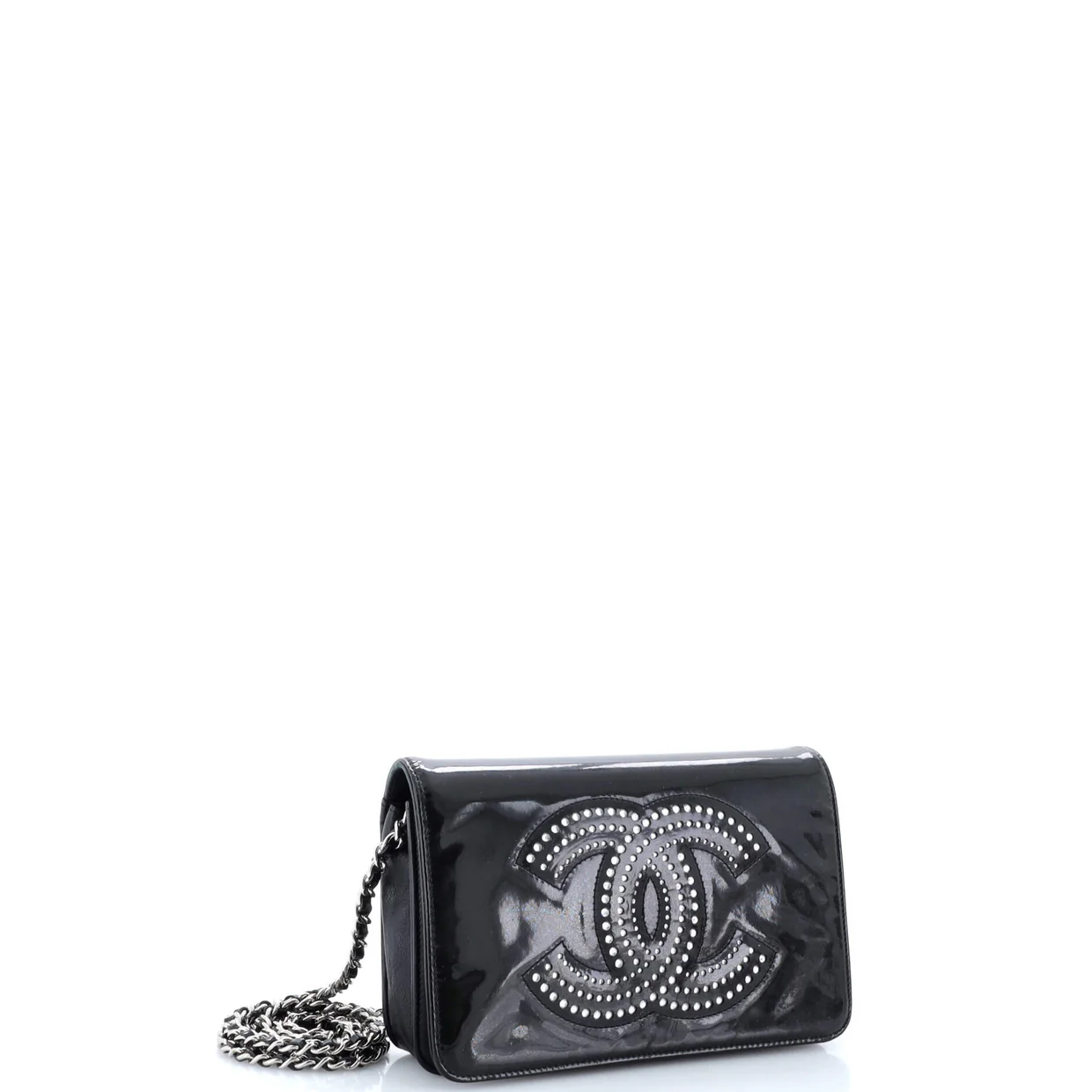 CC Wallet on Chain Strass Embellished Patent - Deep Luxury