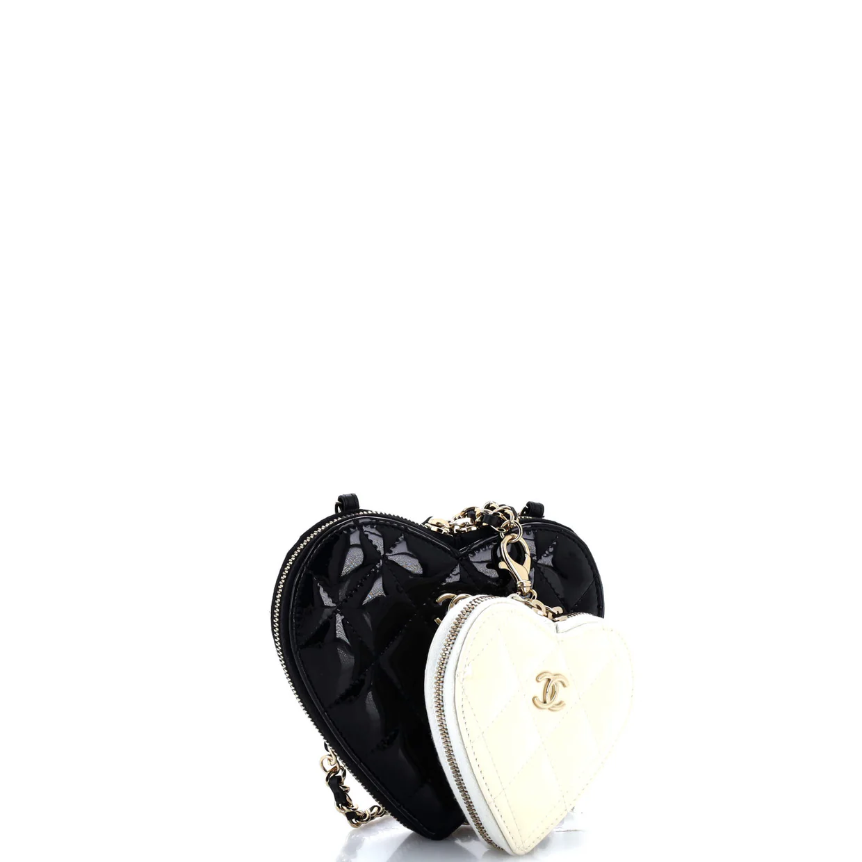 Double Heart Clutch with Chain Quilted Patent - Deep Luxury