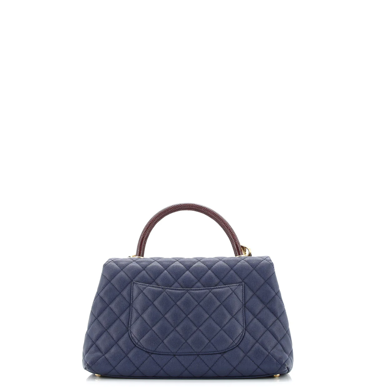 Coco Top Handle Bag Quilted Caviar with Lizard Embossed Handle Small - Deep Luxury