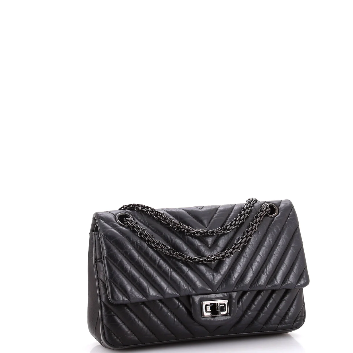 So Black Reissue 2.55 Flap Bag Chevron Aged Calfskin 225 - Deep Luxury