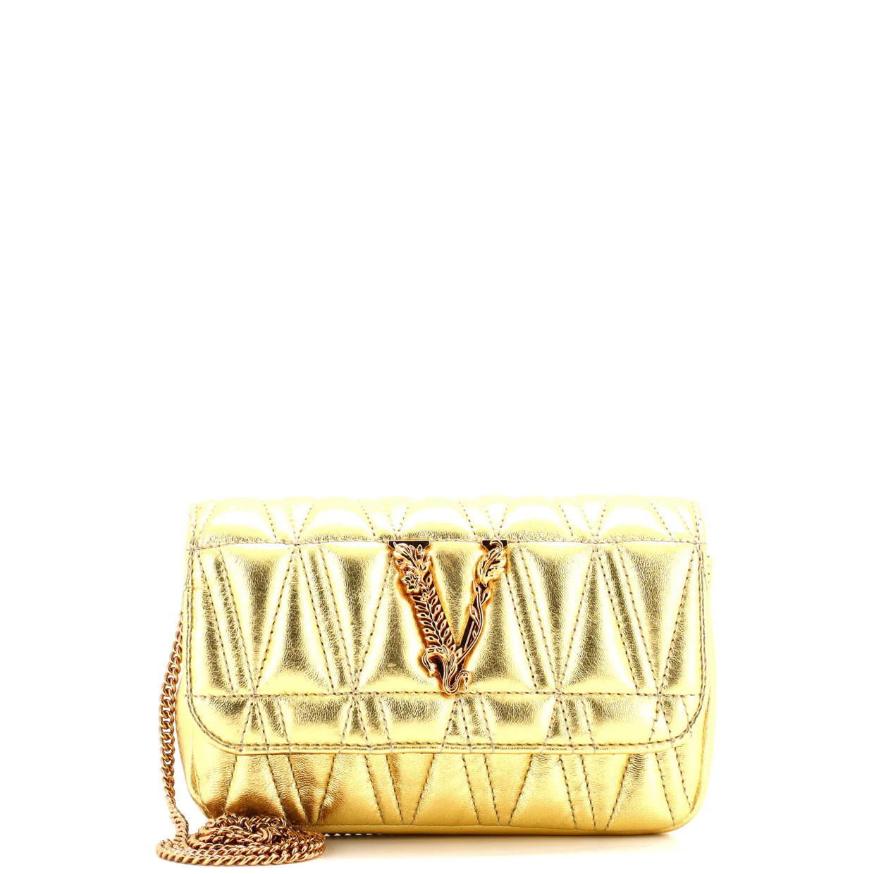 Virtus Chain Flap Shoulder Bag Quilted Leather Mini - Deep Luxury
