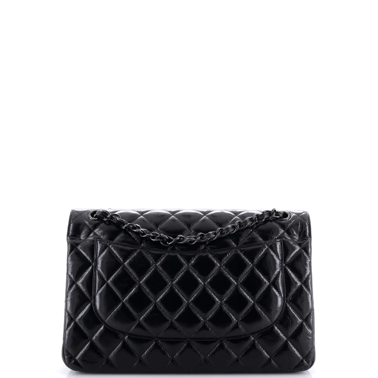 So Black Classic Double Flap Bag Quilted Shiny Crumpled Calfskin Jumbo - Deep Luxury