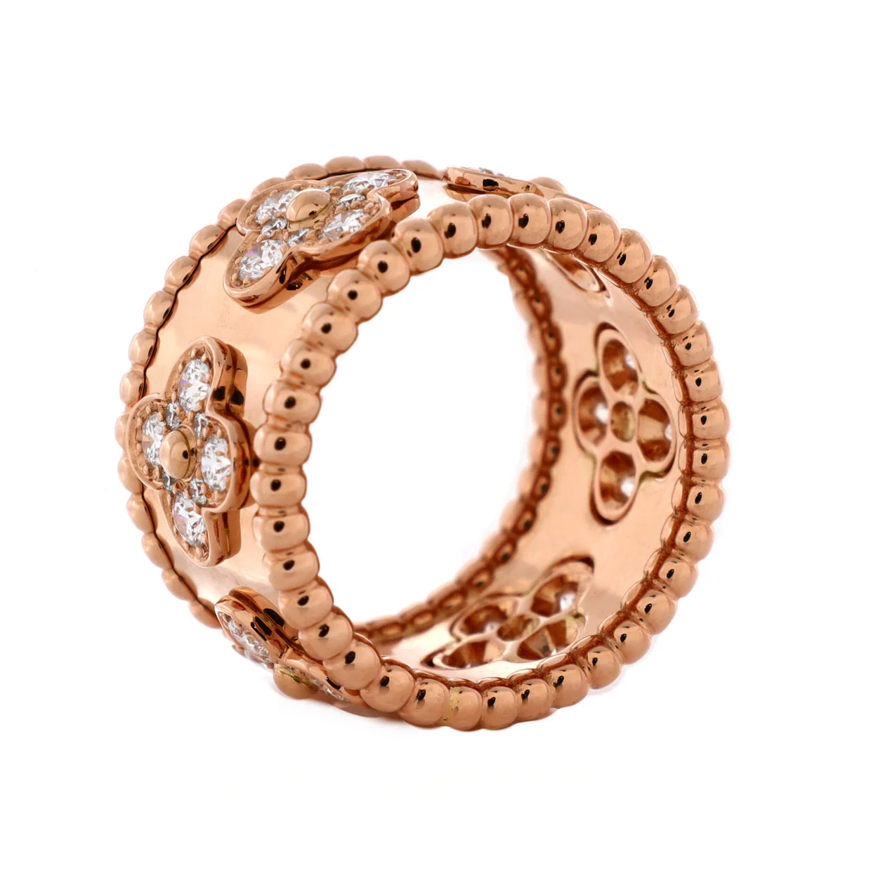 Perlee Clovers Ring 18K Rose Gold with Diamonds Large - Deep Luxury