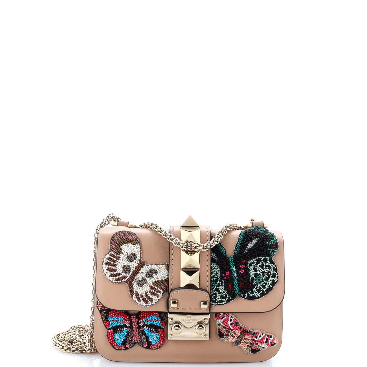 Glam Lock Shoulder Bag Embellished Leather Mini - Deep Luxury