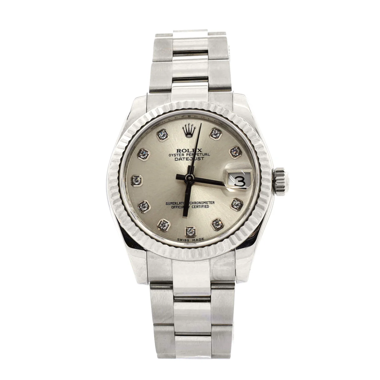 Oyster Perpetual Datejust Automatic Watch Stainless Steel and White Gold with Diamond Markers 31 - Deep Luxury