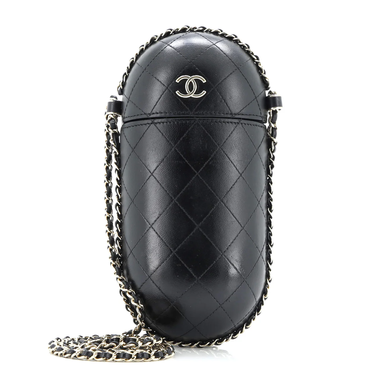 Chain Around Phone Holder Box Crossbody Quilted Lambskin - Deep Luxury