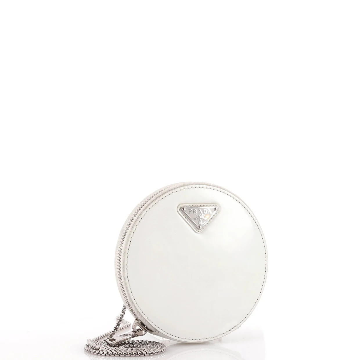Round Pouch Bag with Chain Brushed Leather Mini - Deep Luxury