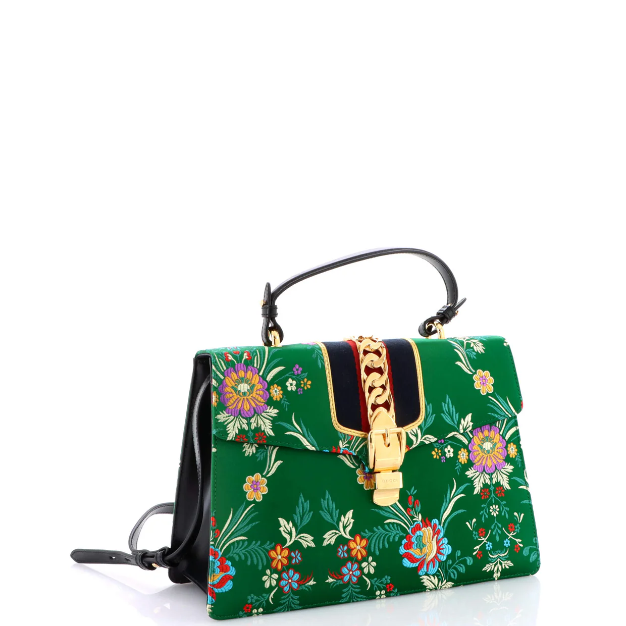 Sylvie Top Handle Bag Floral Jacquard Medium - Deep Luxury