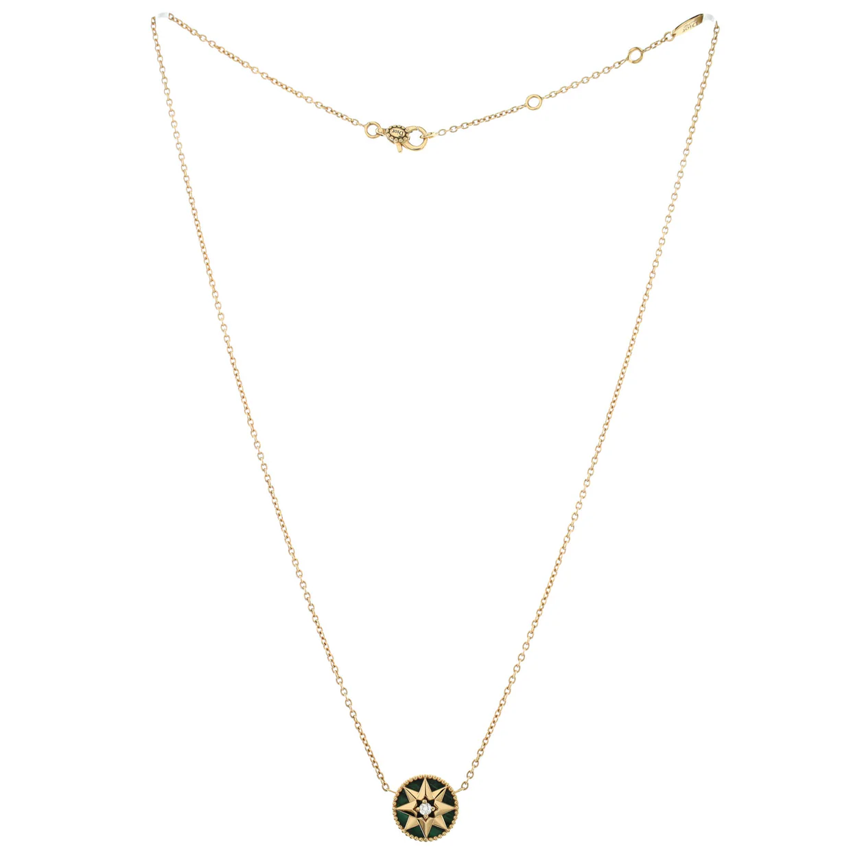 Rose des Vents Necklace 18K Yellow Gold with Diamond and Malachite 12mm - Deep Luxury