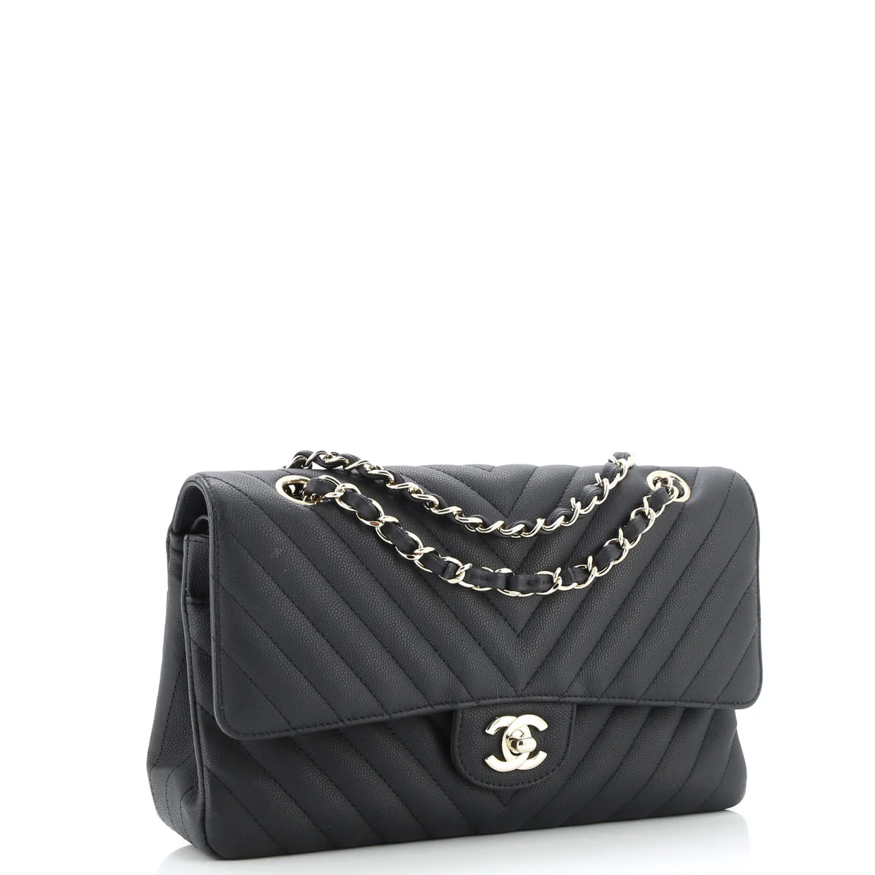 Classic Double Flap Bag Chevron Caviar Medium - Deep Luxury