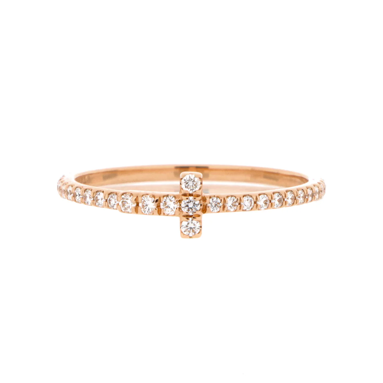 T Wire Band Ring 18K Rose Gold with Pave Diamonds - Deep Luxury