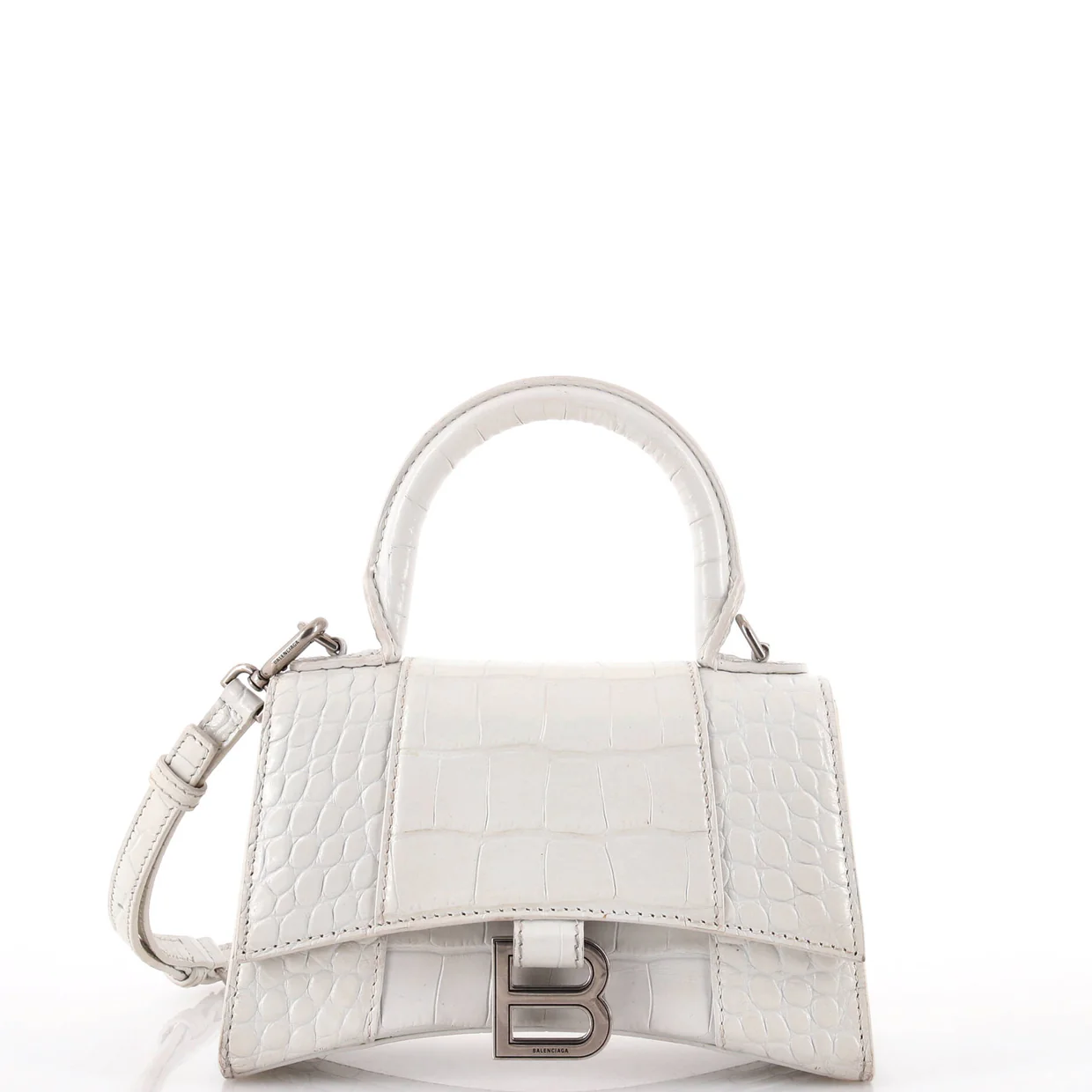 Hourglass Top Handle Bag Crocodile Embossed Leather XS - Deep Luxury