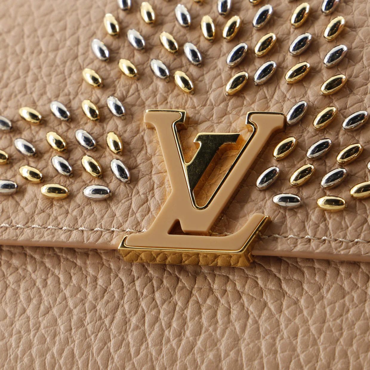 Capucines Wallet Leather with Embellished Detail Compact - Deep Luxury
