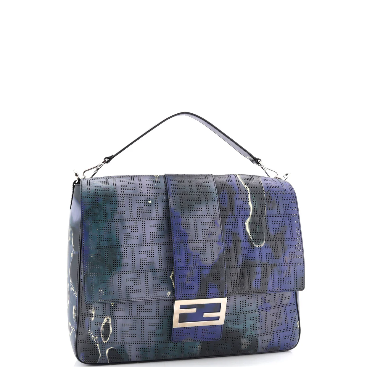 Baguette Messenger Bag Perforated Zucca Printed Leather Large - Deep Luxury