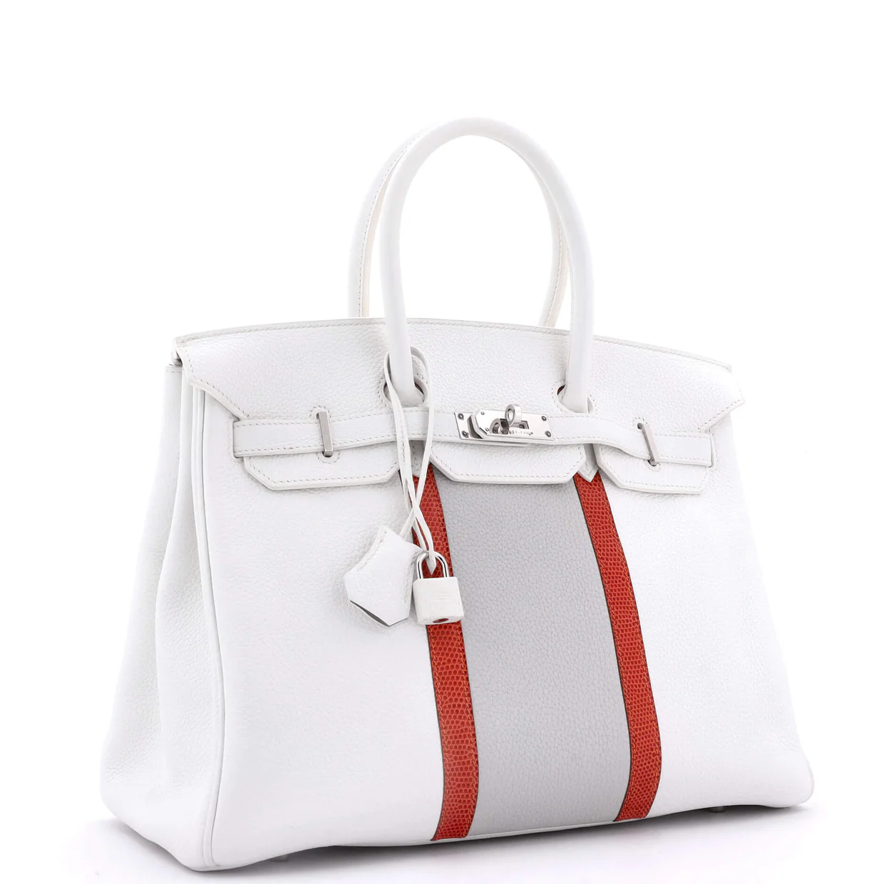 Club Birkin Bag White Clemence and Lizard with Palladium Hardware 35 - Deep Luxury