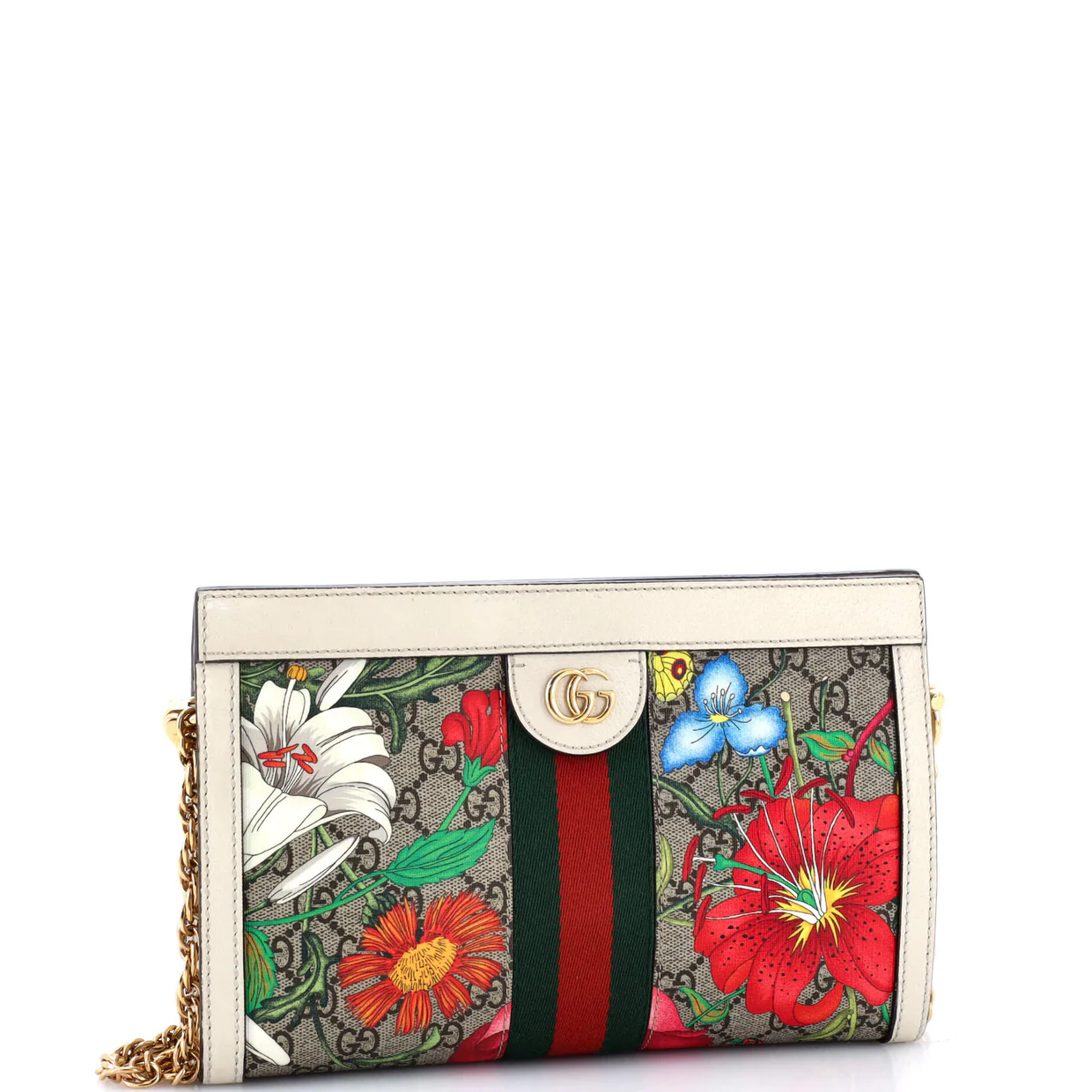 Ophidia Chain Shoulder Bag Flora GG Coated Canvas Small - Deep Luxury