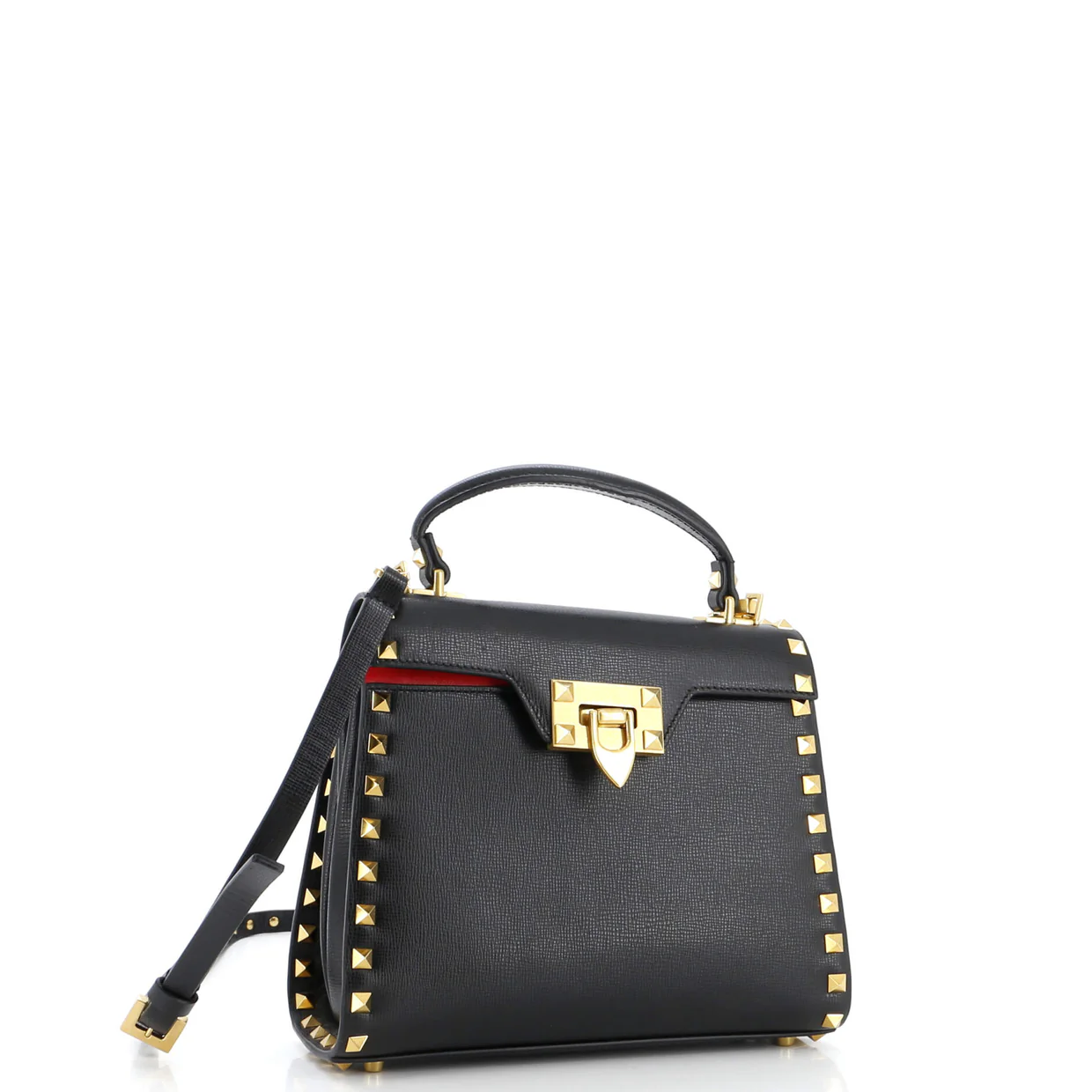 Rockstud Alcove Flip Lock Top Handle Bag Leather Small - Deep Luxury