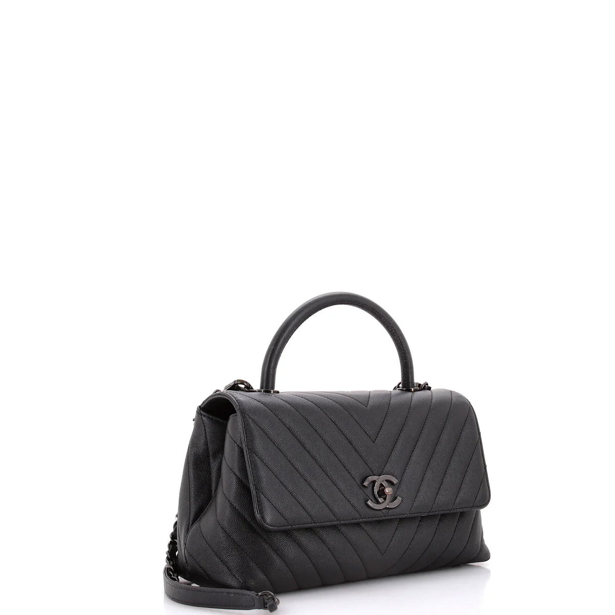 So Black Coco Top Handle Bag Chevron Caviar Small - Deep Luxury