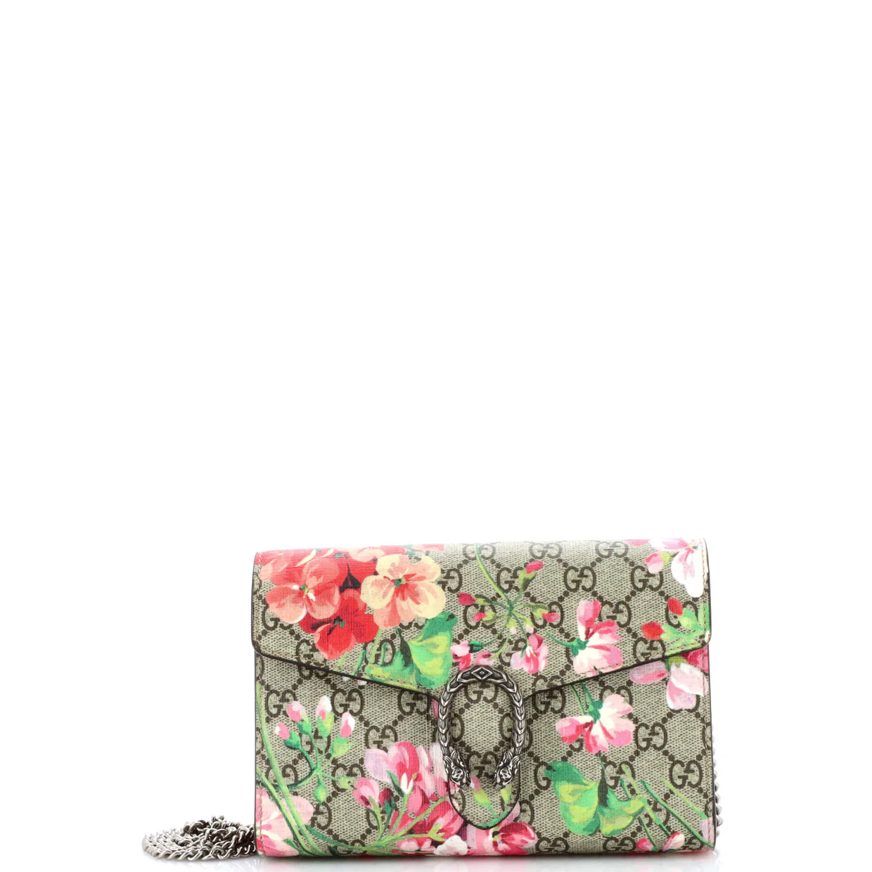 Dionysus Chain Wallet Blooms Print GG Coated Canvas Small - Deep Luxury