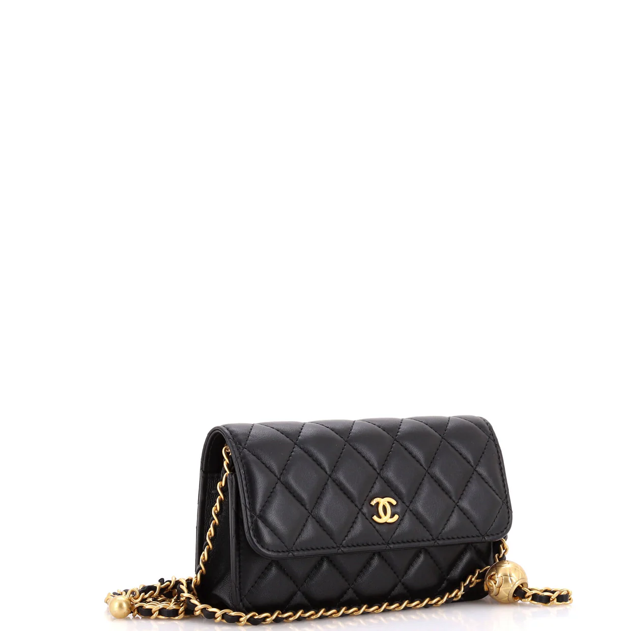 Pearl Crush Flap Phone Holder with Chain Quilted Lambskin - Deep Luxury
