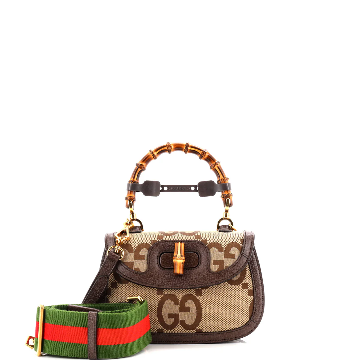 Bamboo 1947 Top Handle Bag Jumbo GG Canvas Small - Deep Luxury