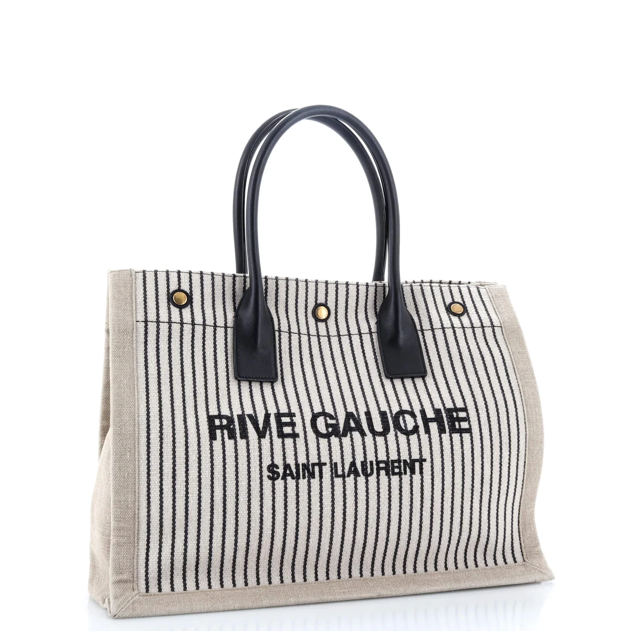 Rive Gauche Shopper Tote Striped Canvas Small - Deep Luxury