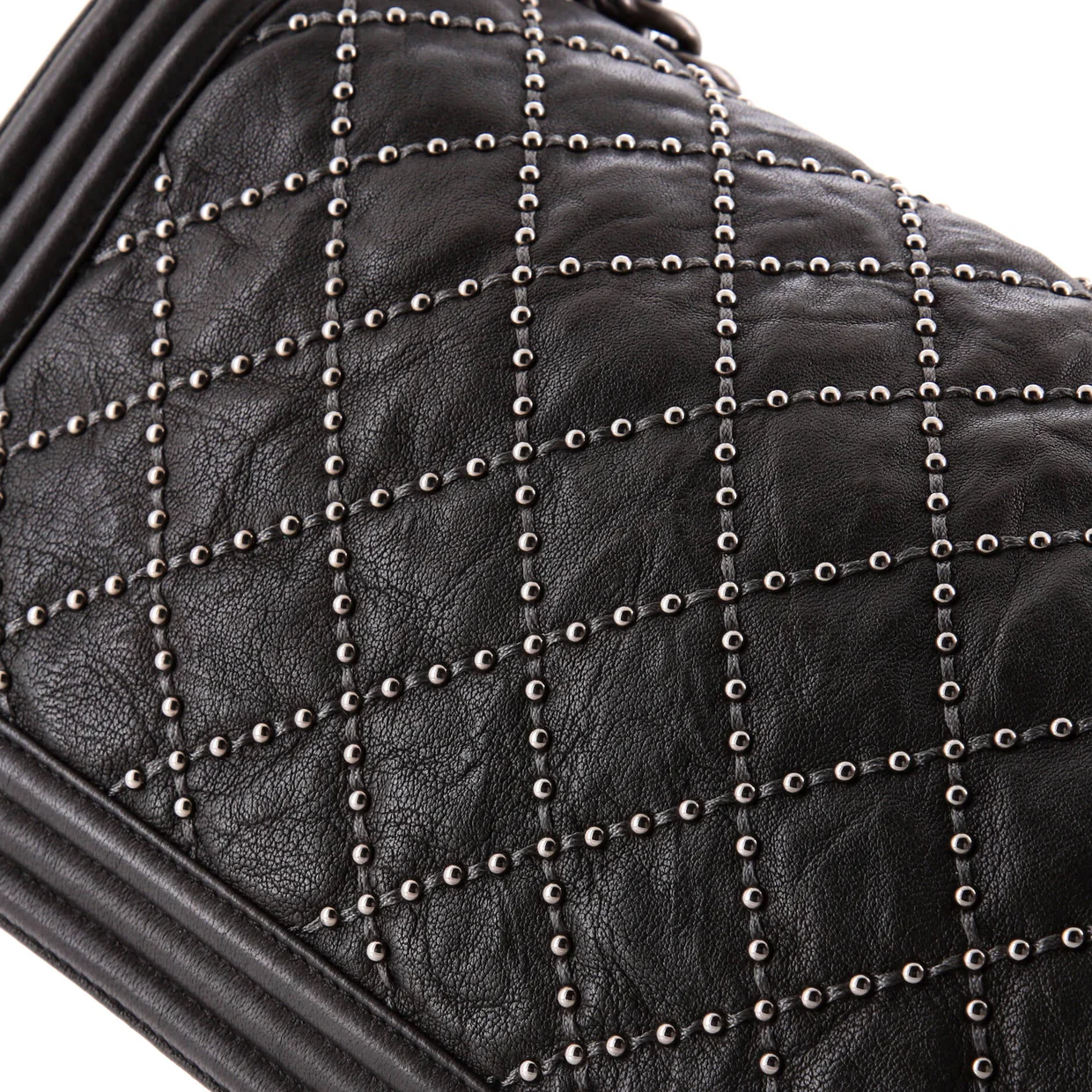 Boy Flap Bag Studded Quilted Distressed Calfskin New Medium - Deep Luxury